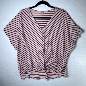 Umgee Sz Small Red Striped Twist Front V-Neck Top